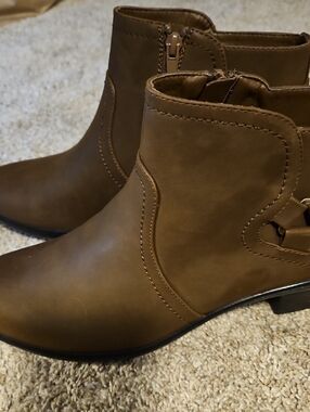 easy street Brown Ankle Booties with Side Zip